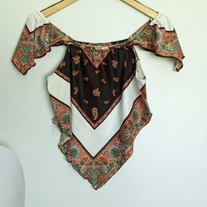 70s  paisley off shoulder top
